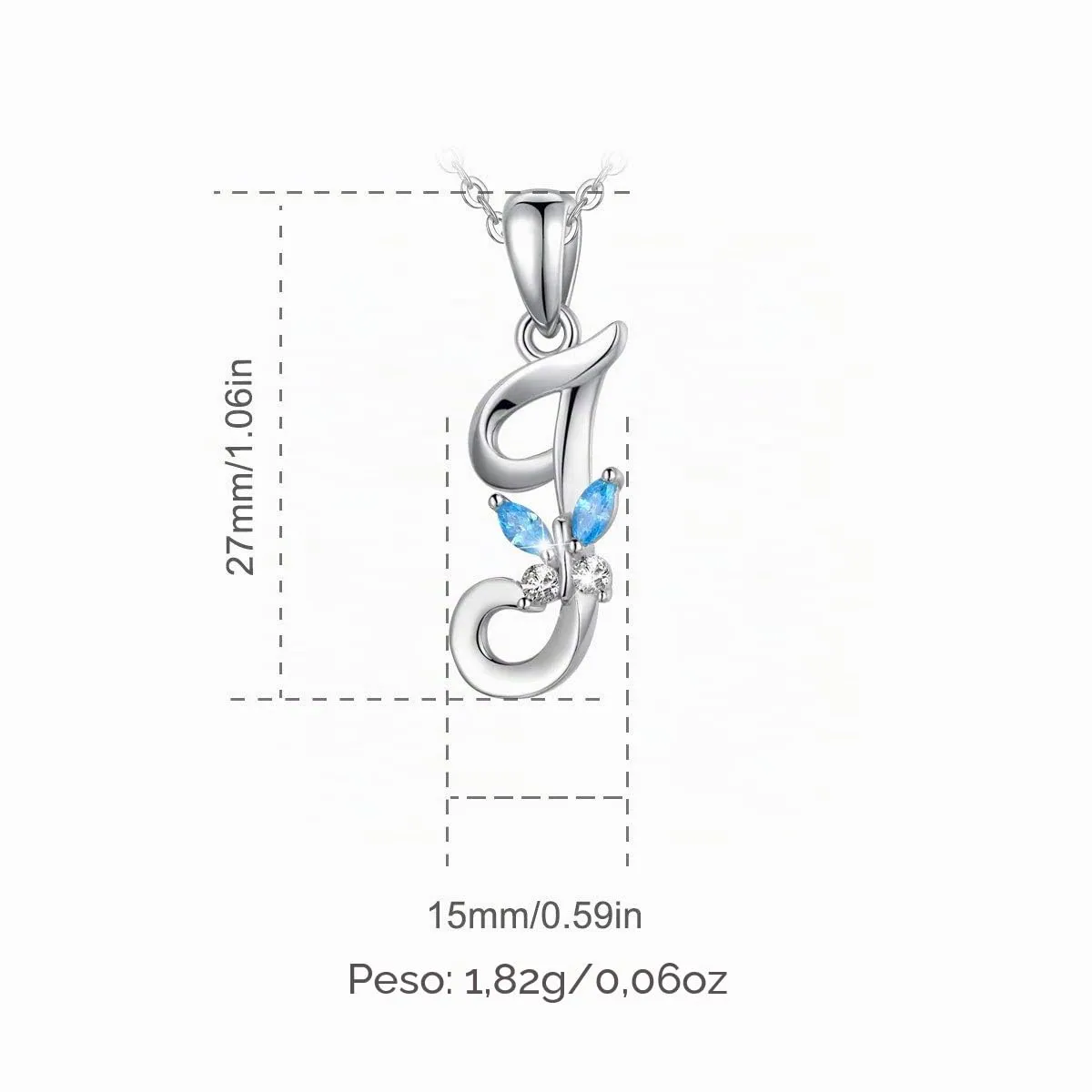 EUDORA Collana a farfalla con iniziale J in argento sterling 925 e zirconi blu, catena da 45 cm - immagine 8