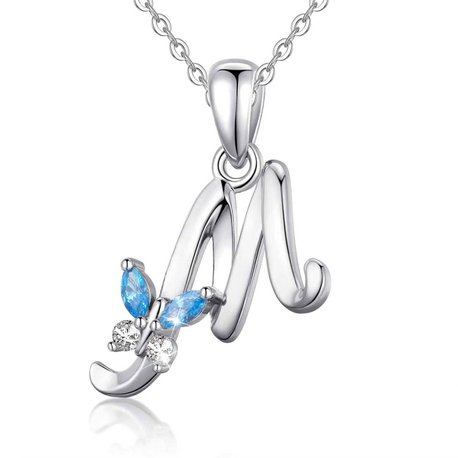 EUDORA Collana Farfalla Iniziale in Argento Sterling 925 con Zirconi Blu, 45 cm - immagine 1