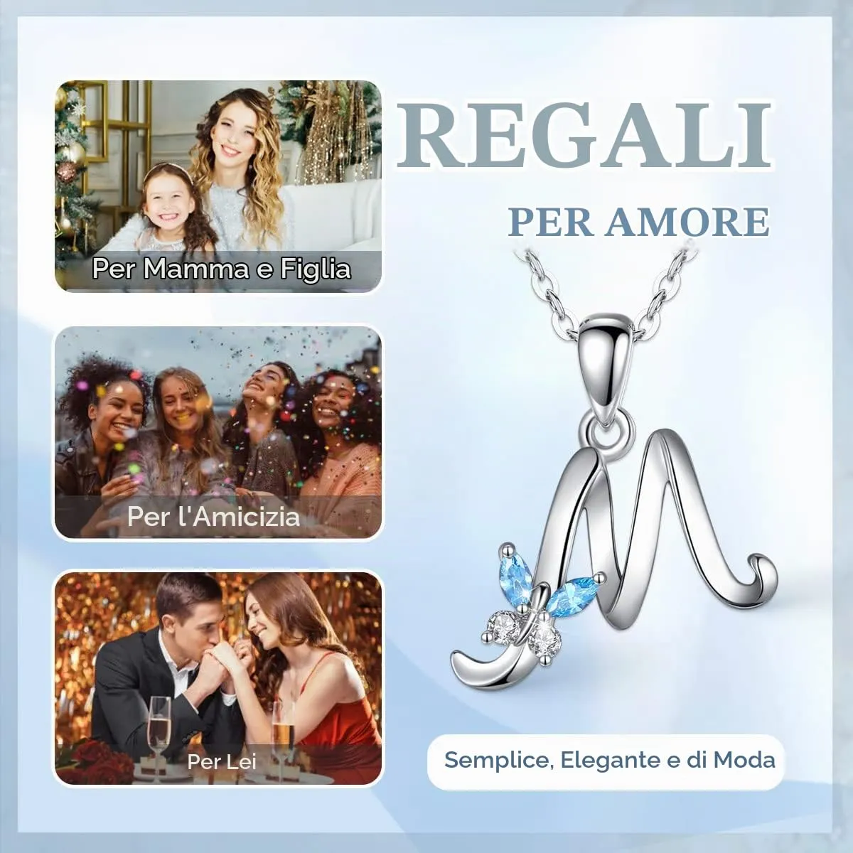EUDORA Collana Farfalla Iniziale in Argento Sterling 925 con Zirconi Blu, 45 cm - immagine 4
