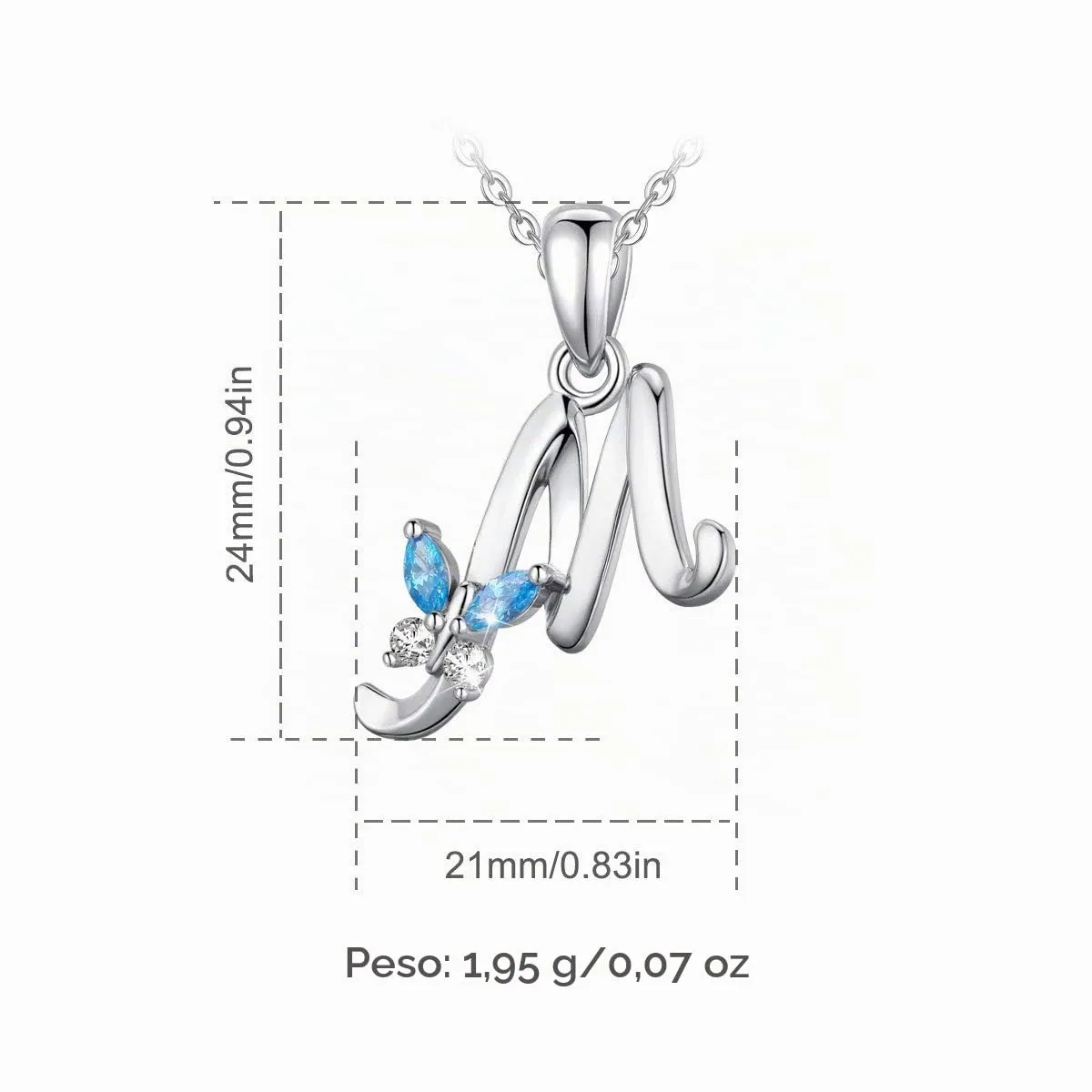 EUDORA Collana Farfalla Iniziale in Argento Sterling 925 con Zirconi Blu, 45 cm - immagine 7
