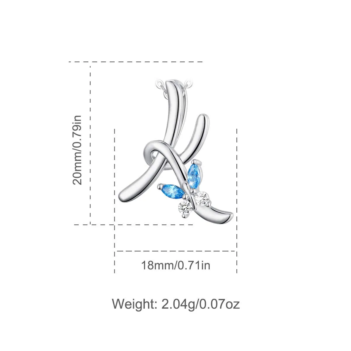 EUDORA Collana a farfalla con iniziale in argento sterling 925 e zirconi blu, catena da 45 cm - immagine 8