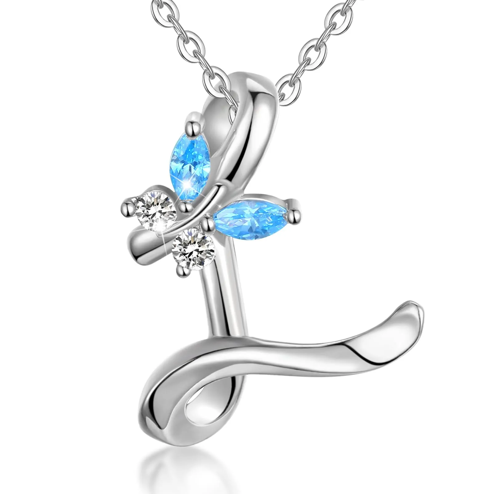EUDORA Harmony Ball Collana a Farfalla con Iniziale in Argento Sterling 925 e Zirconi Blu, Catena da 45 cm - immagine 1