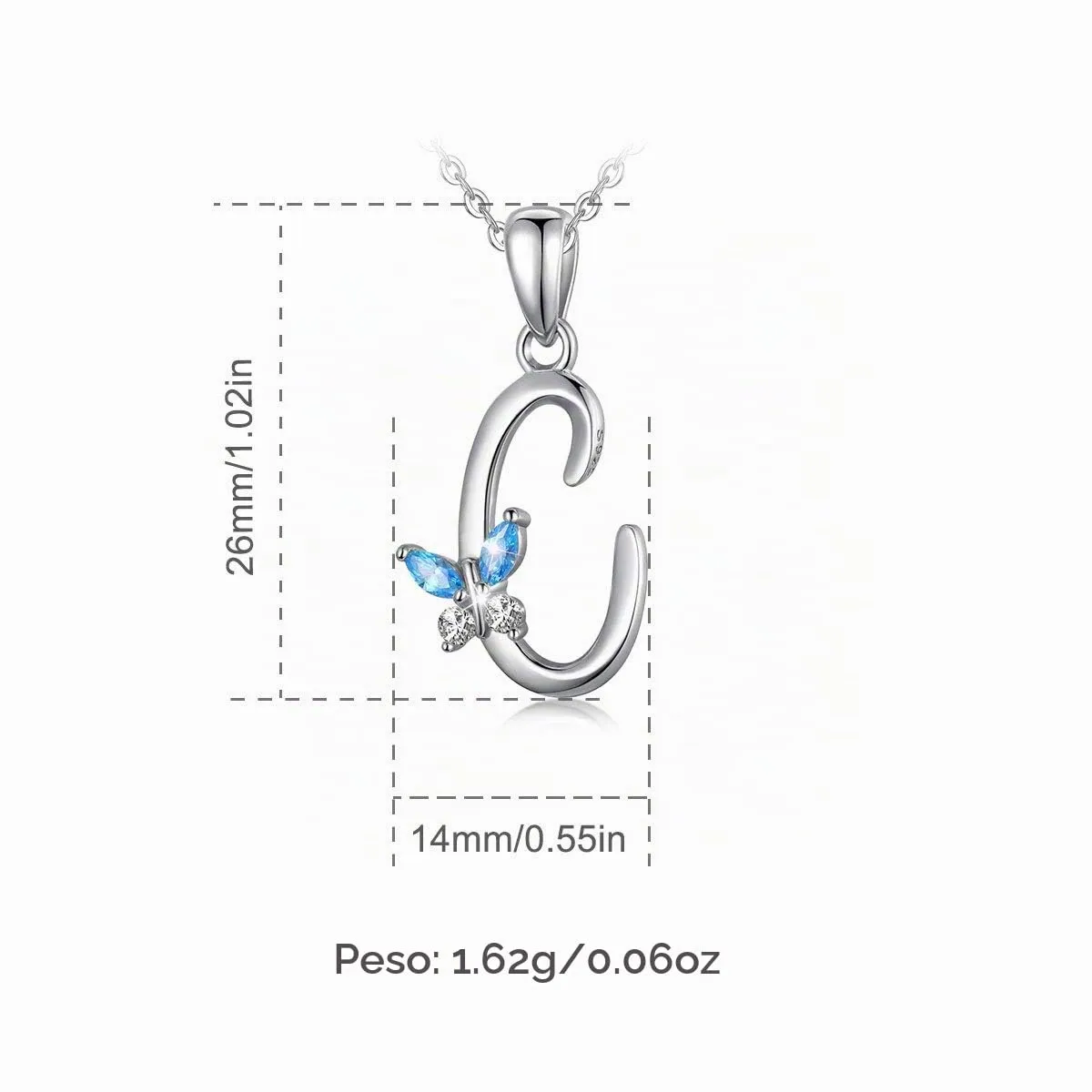 EUDORA Collana a farfalla con iniziale in argento sterling 925 e zirconi blu, catena da 45 cm - immagine 7