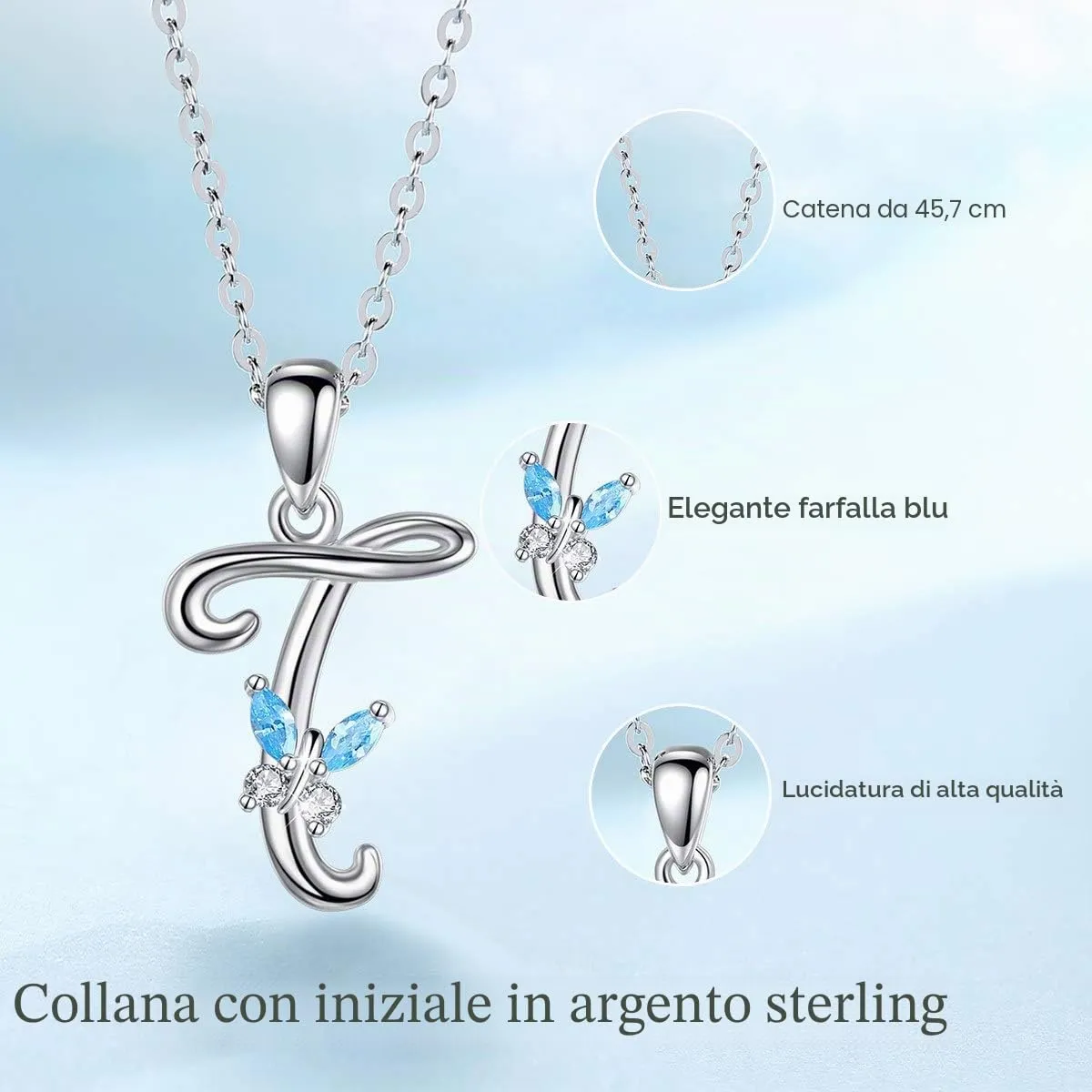 EUDORA Harmony Ball Collana Iniziale Lettera Alfabeto in Argento Sterling 925, 45 cm - immagine 3
