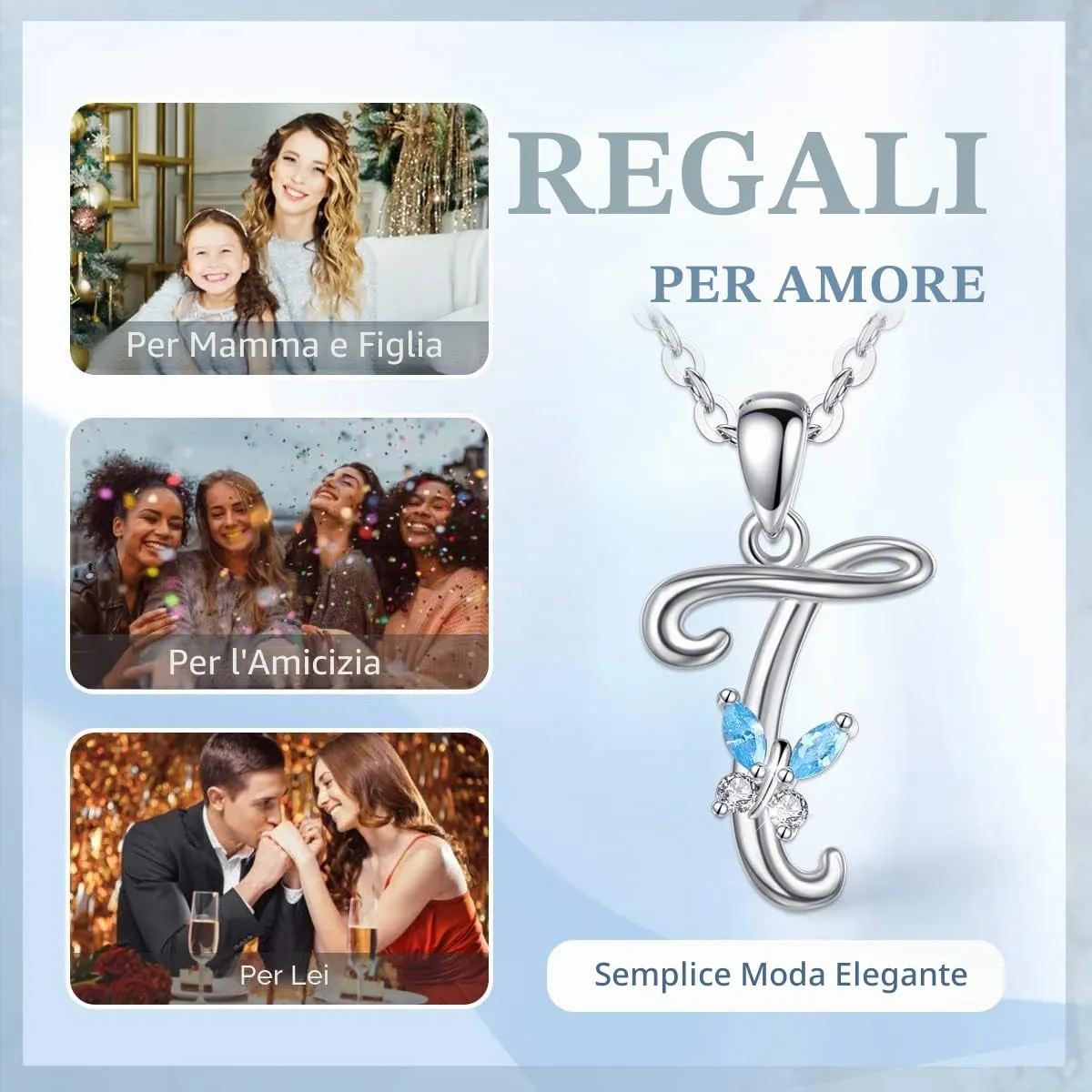 EUDORA Harmony Ball Collana Iniziale Lettera Alfabeto in Argento Sterling 925, 45 cm - immagine 4