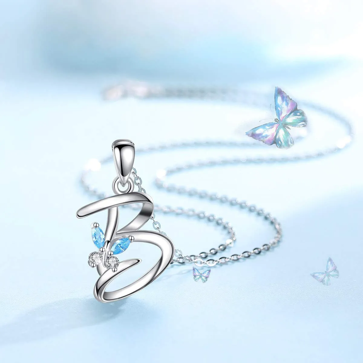 EUDORA Harmony Ball Collana Iniziale Alfabeto in Argento Sterling 925 con Ciondolo a Farfalla, 45 cm - immagine 2
