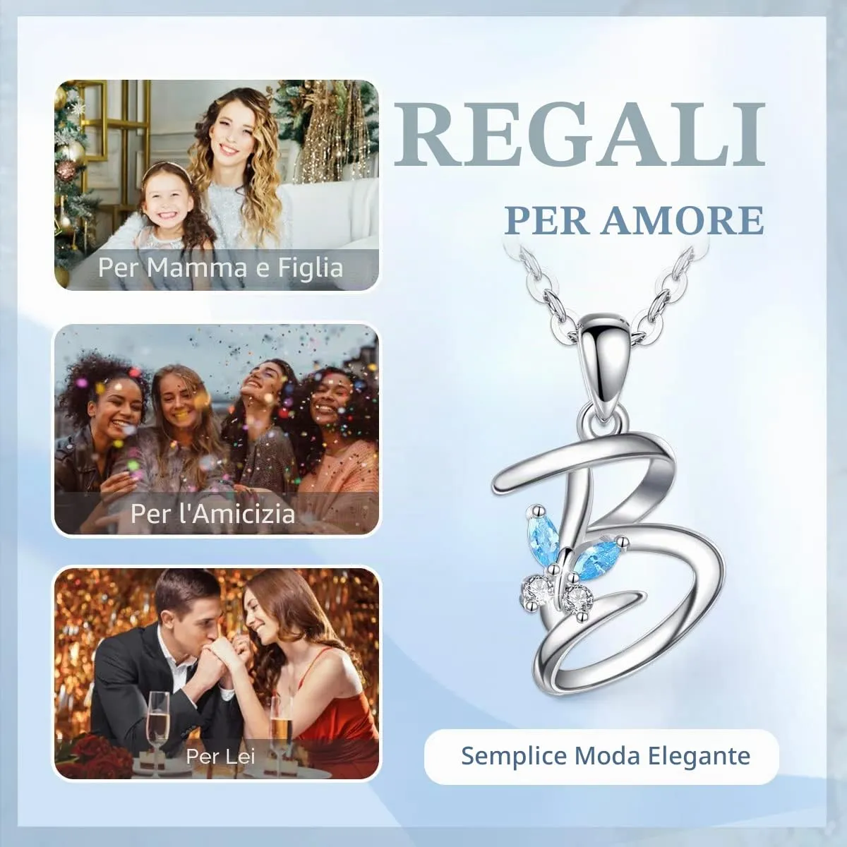 EUDORA Harmony Ball Collana Iniziale Alfabeto in Argento Sterling 925 con Ciondolo a Farfalla, 45 cm - immagine 4