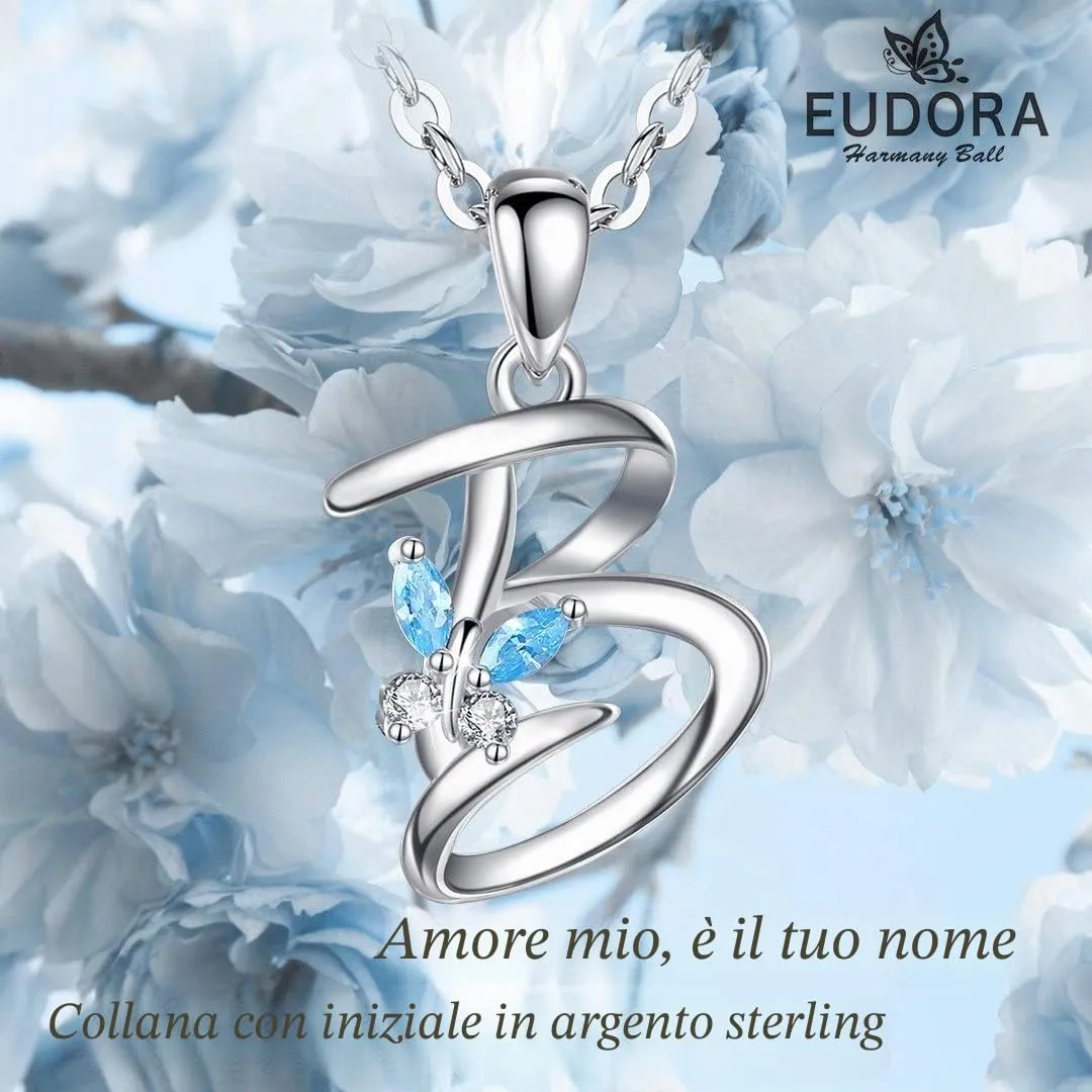 EUDORA Harmony Ball Collana Iniziale Alfabeto in Argento Sterling 925 con Ciondolo a Farfalla, 45 cm - immagine 8