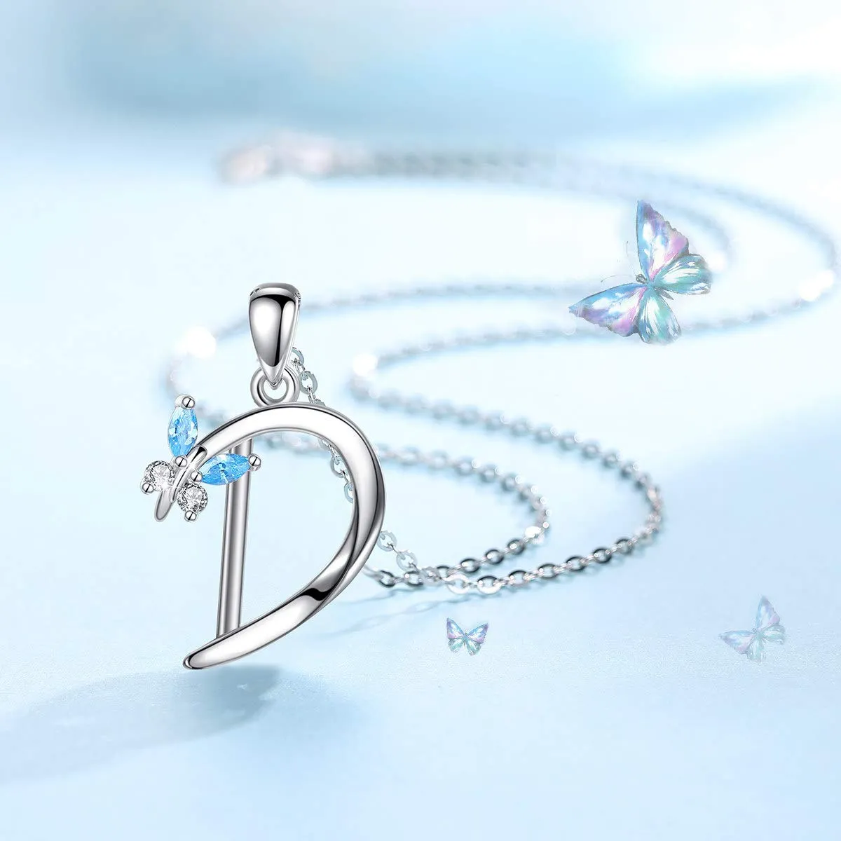 EUDORA Collana Iniziale Alfabeto in Argento Sterling 925 con Ciondolo a Lettera e Farfalla, Catena da 45 cm - immagine 2