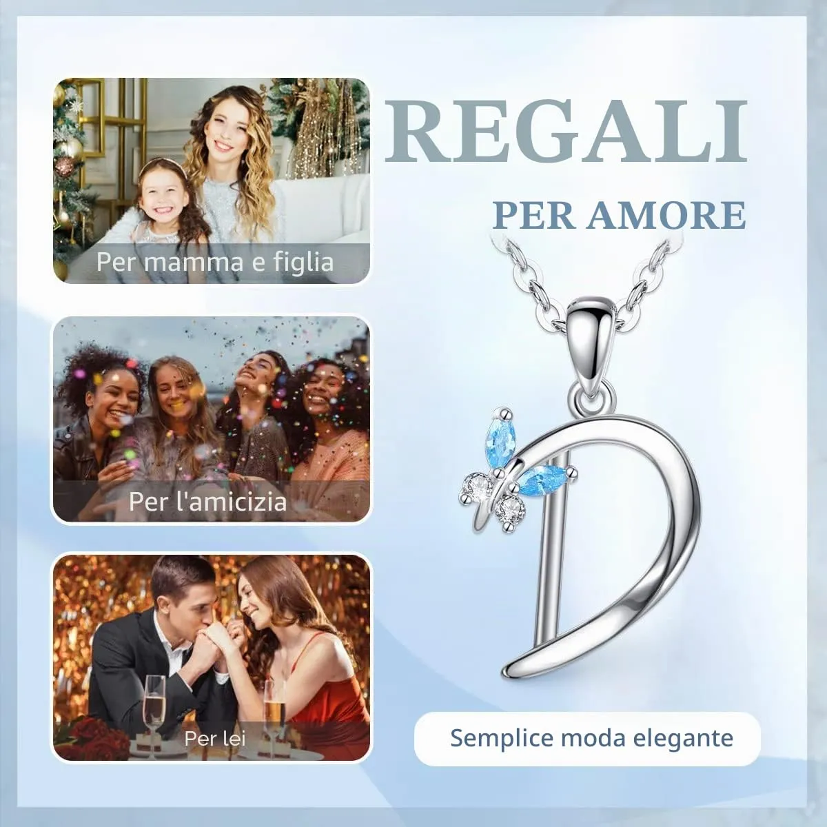 EUDORA Collana Iniziale Alfabeto in Argento Sterling 925 con Ciondolo a Lettera e Farfalla, Catena da 45 cm - immagine 4
