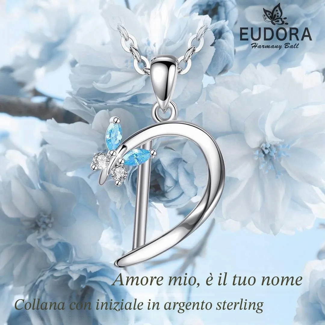 EUDORA Collana Iniziale Alfabeto in Argento Sterling 925 con Ciondolo a Lettera e Farfalla, Catena da 45 cm - immagine 8