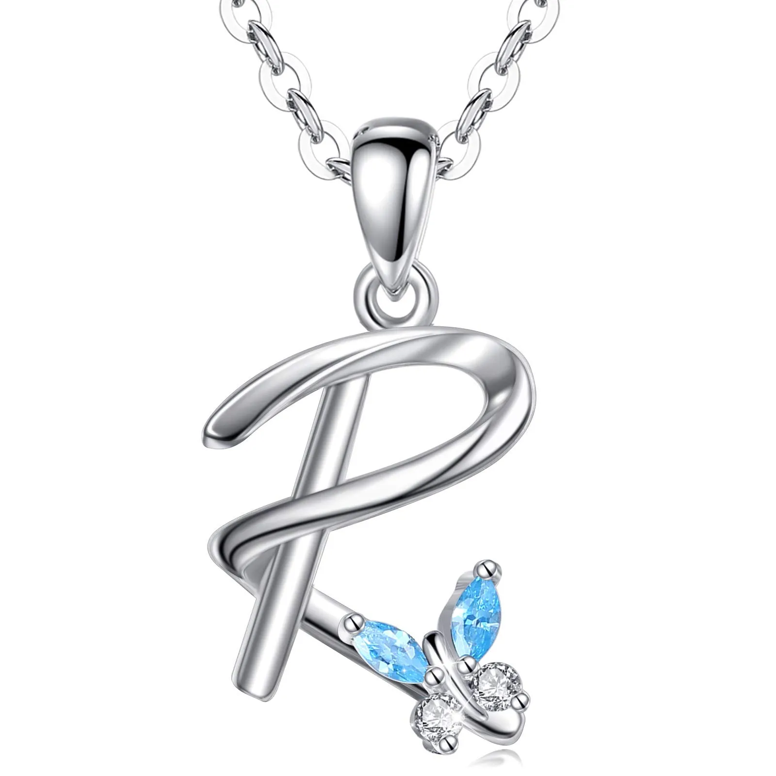 EUDORA Collana con Iniziale Alfabeto e Ciondolo a Farfalla, Argento Sterling 925, 45 cm - immagine 1