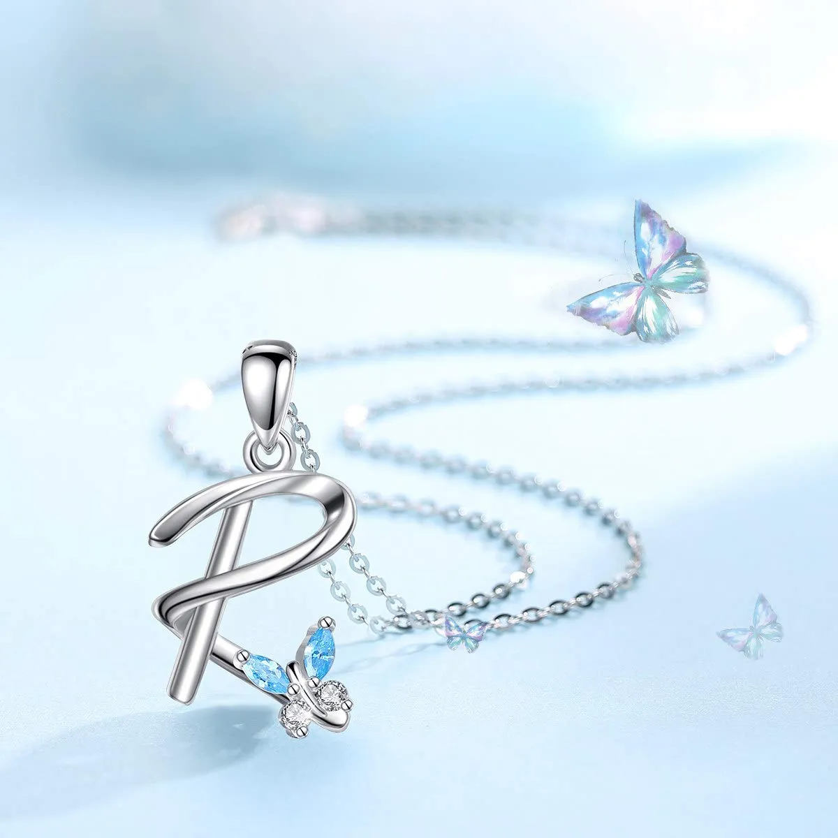 EUDORA Collana con Iniziale Alfabeto e Ciondolo a Farfalla, Argento Sterling 925, 45 cm - immagine 2
