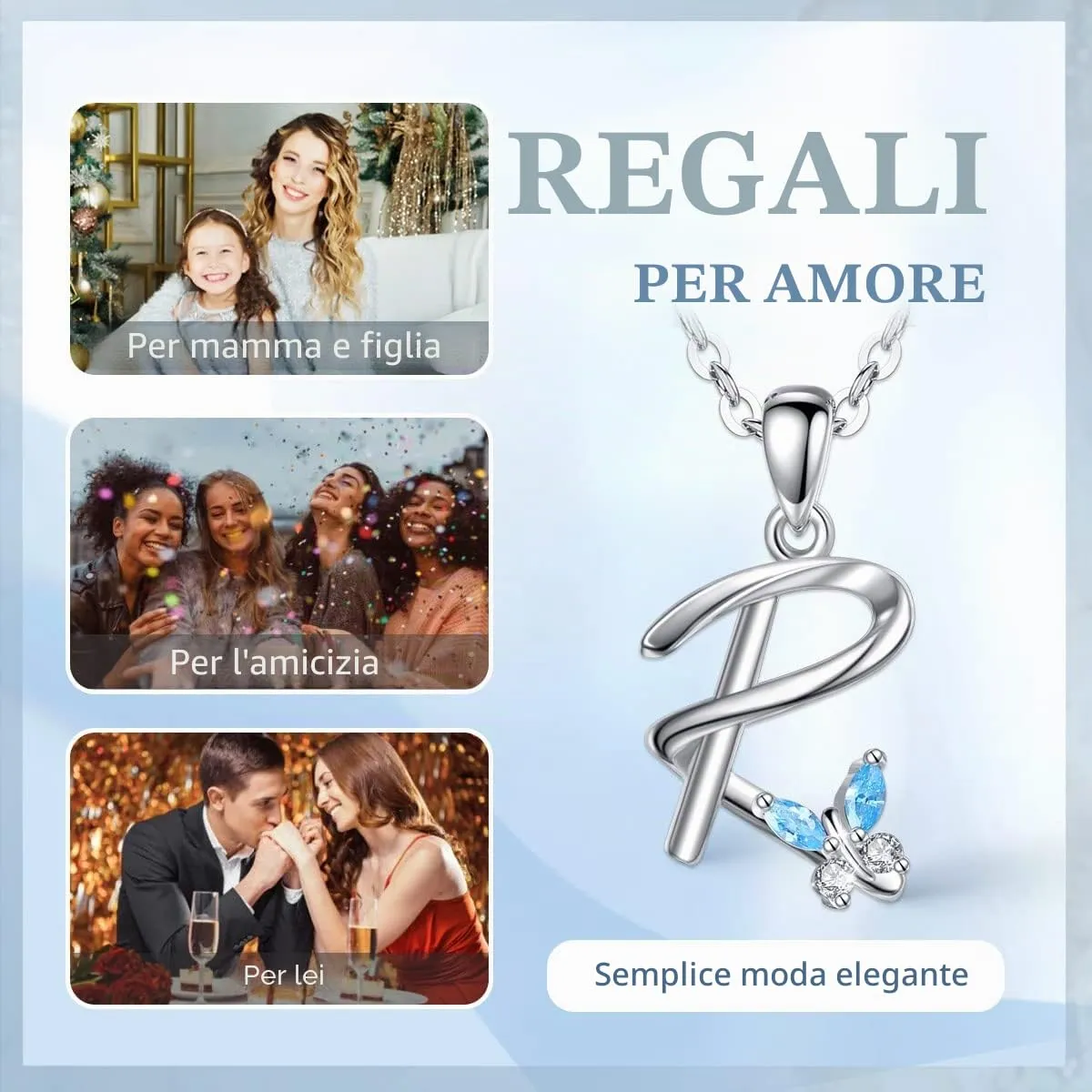 EUDORA Collana con Iniziale Alfabeto e Ciondolo a Farfalla, Argento Sterling 925, 45 cm - immagine 3