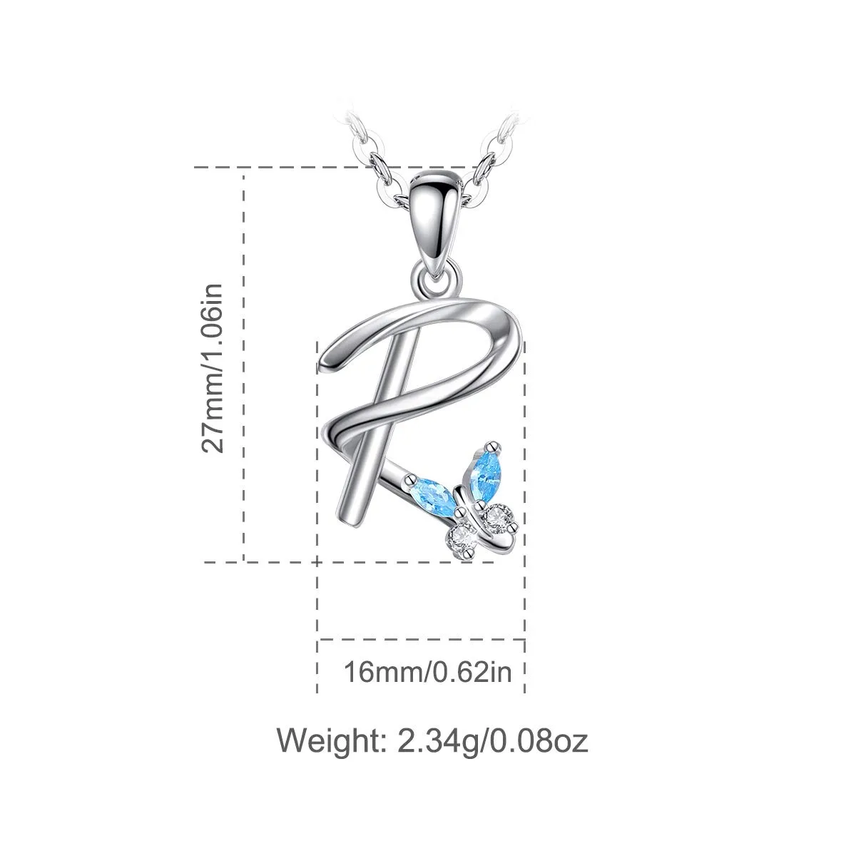 EUDORA Collana con Iniziale Alfabeto e Ciondolo a Farfalla, Argento Sterling 925, 45 cm - immagine 6