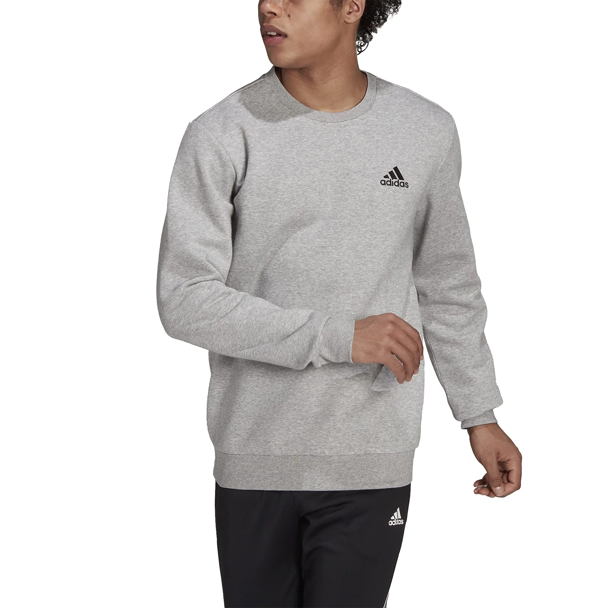 adidas Essentials Felpa da uomo in pile - Grigio Medio Nero Mélange - immagine 3