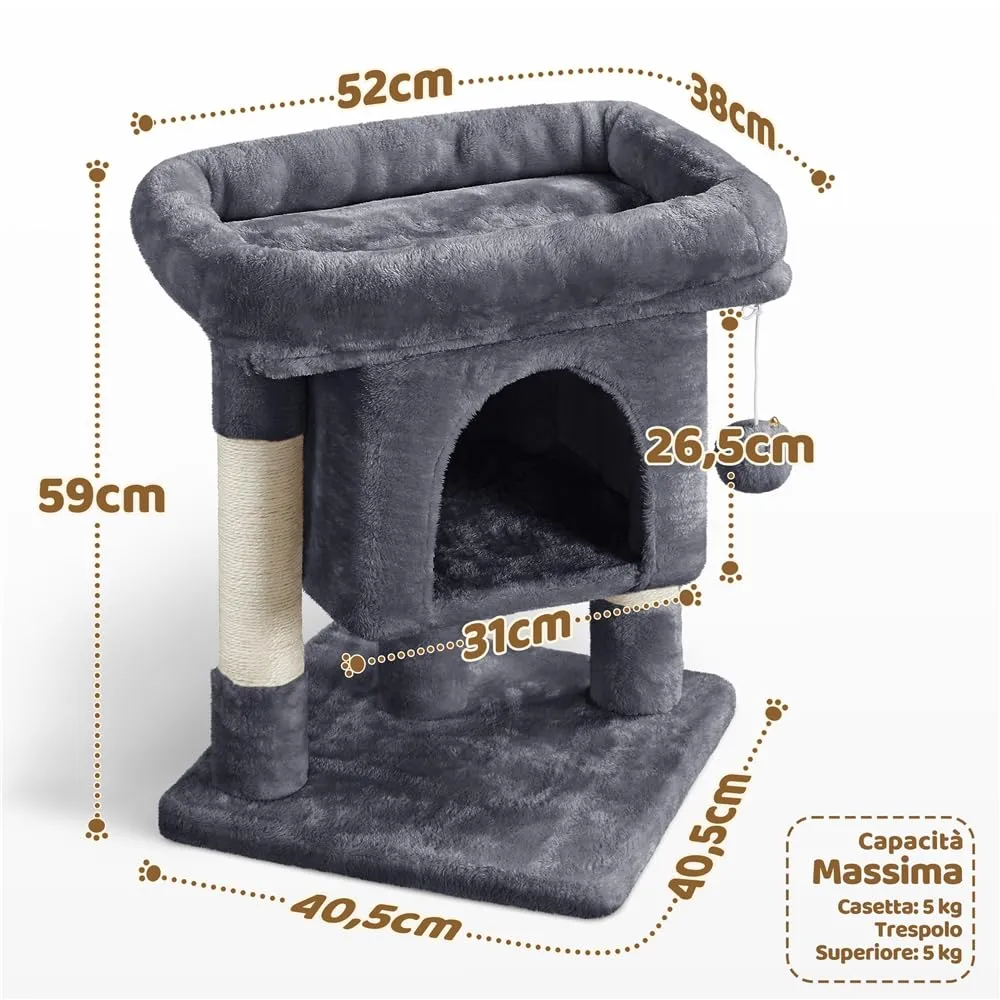 Yaheetech Tiragraffi Albero per Gatti con Posatoio, 40,5 x 40,5 x 59 cm, Grigio Scuro - immagine 2