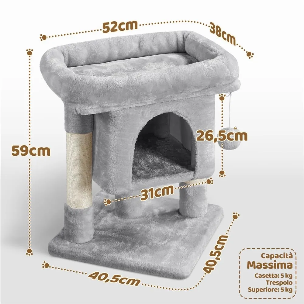 Yaheetech Tiragraffi Albero per Gatti con Posatoio, 40,5 x 40,5 x 59 cm, Grigio Chiaro - immagine 2