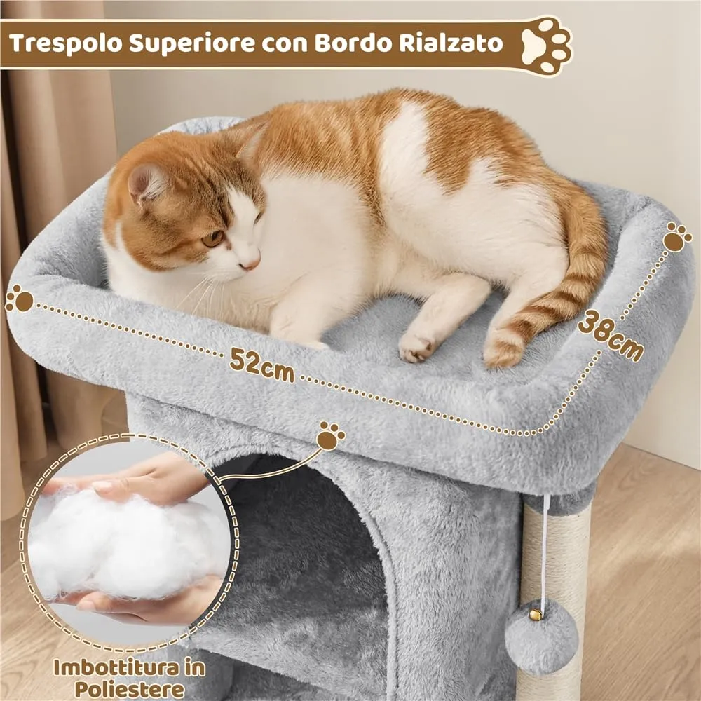 Yaheetech Tiragraffi Albero per Gatti con Posatoio, 40,5 x 40,5 x 59 cm, Grigio Chiaro - immagine 4