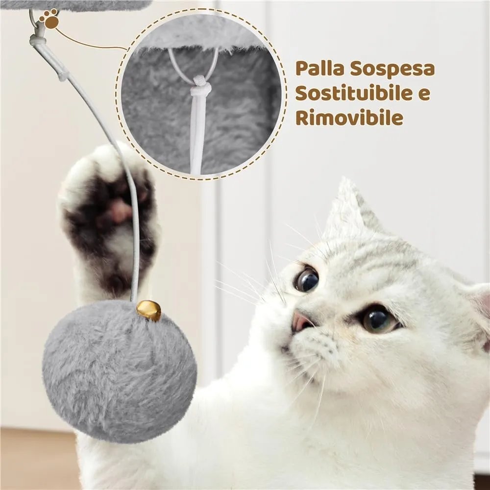 Yaheetech Tiragraffi Albero per Gatti con Posatoio, 40,5 x 40,5 x 59 cm, Grigio Chiaro - immagine 9