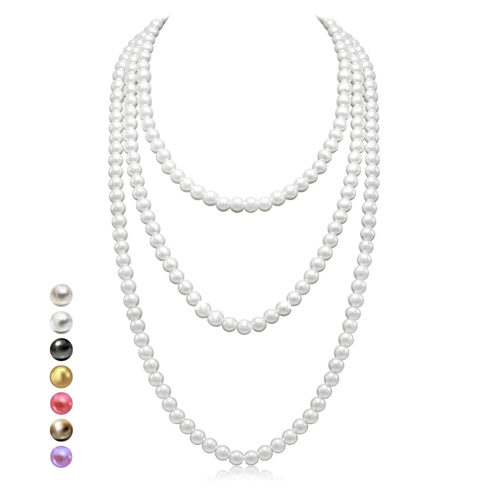 HALUKAKAH Collana Lunga di Perle Coltivate Naturali, 8mm, Bianco Puro, 150cm - immagine 1