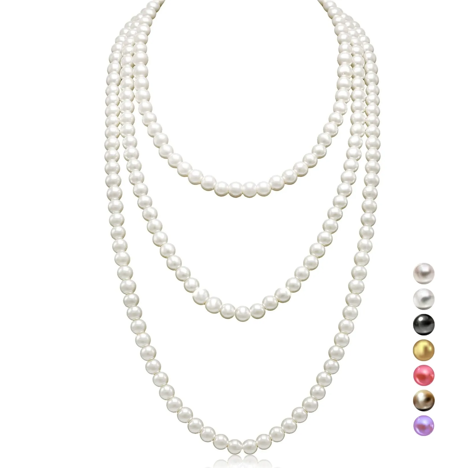 HALUKAKAH Collana Lunga di Perle Coltivate 8mm, Bianco Crema, 180cm - immagine 1