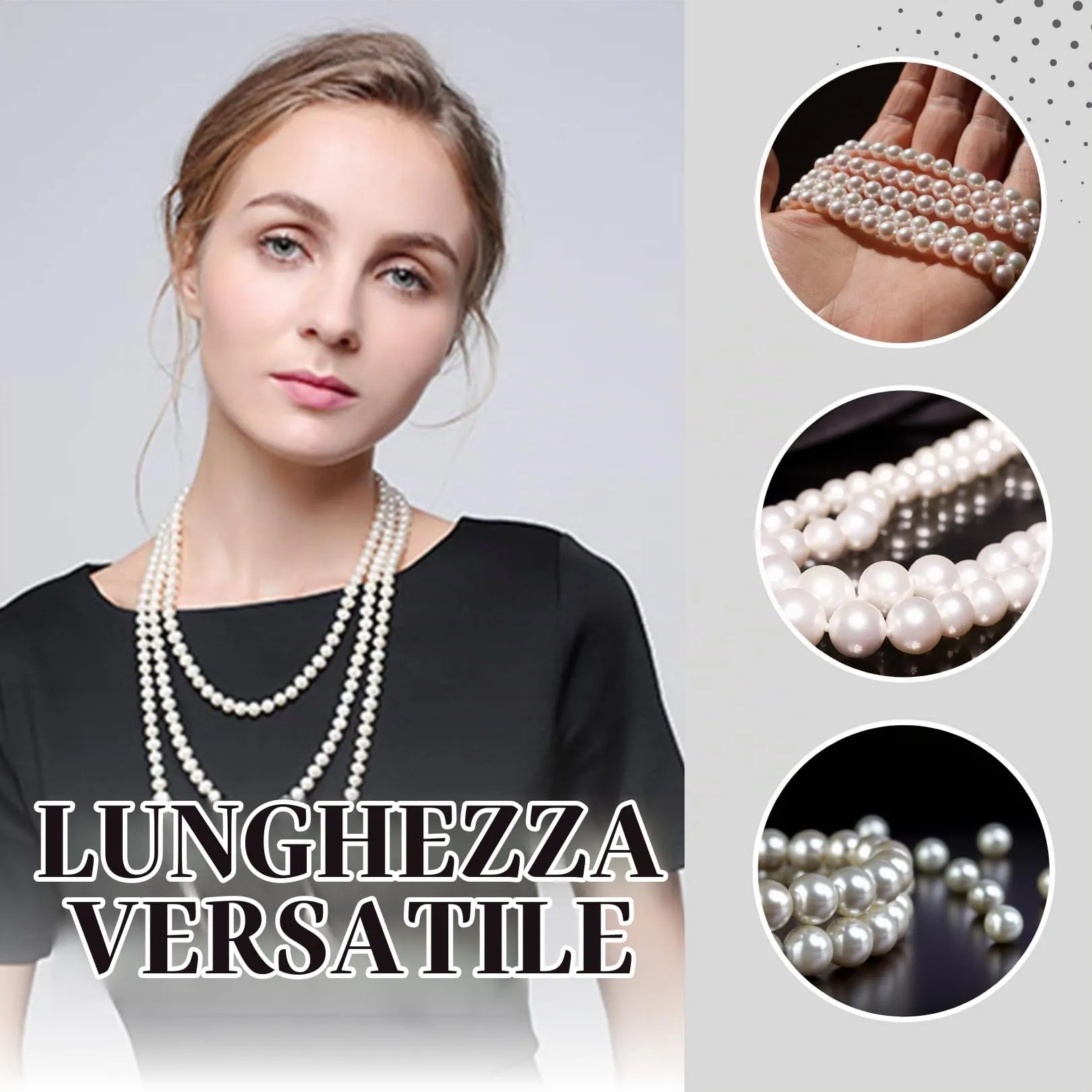 HALUKAKAH Collana Lunga di Perle Coltivate 8mm, Bianco Crema, 180cm - immagine 5