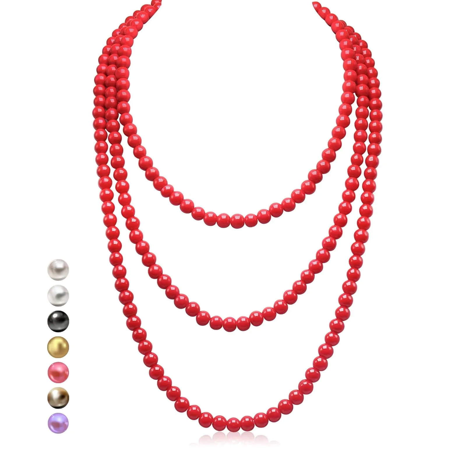 Halukakah Collana Lunga in Perle Coltivate 8mm, Rosso Passione, 150cm - immagine 1