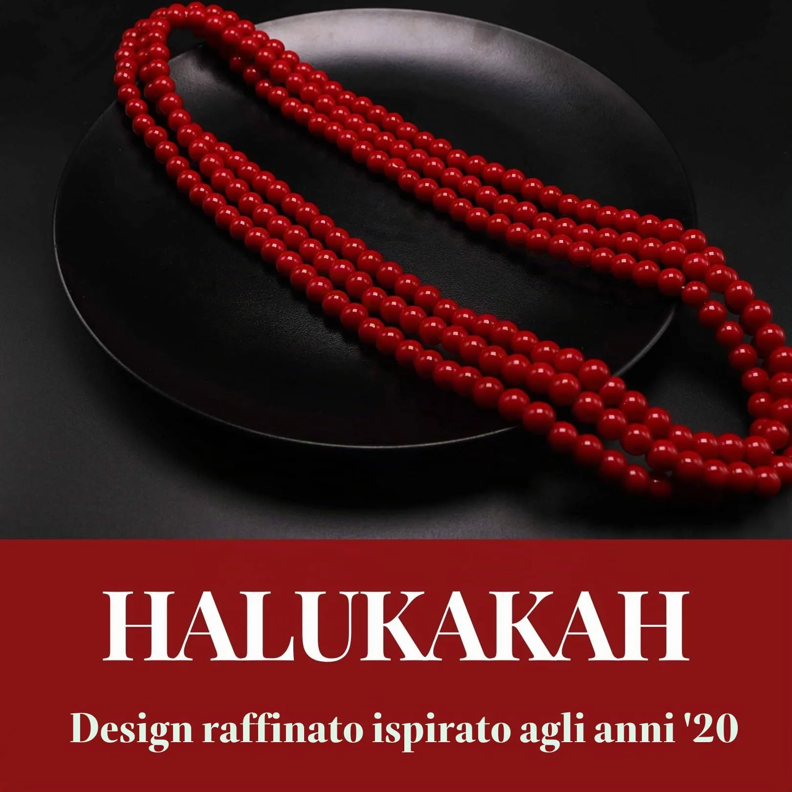 Halukakah Collana Lunga in Perle Coltivate 8mm, Rosso Passione, 150cm - immagine 2