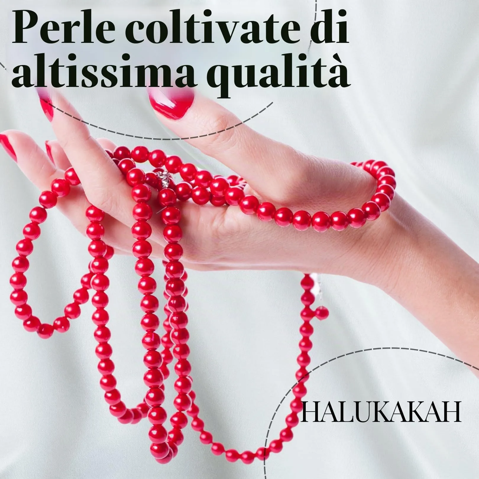Halukakah Collana Lunga in Perle Coltivate 8mm, Rosso Passione, 150cm - immagine 4