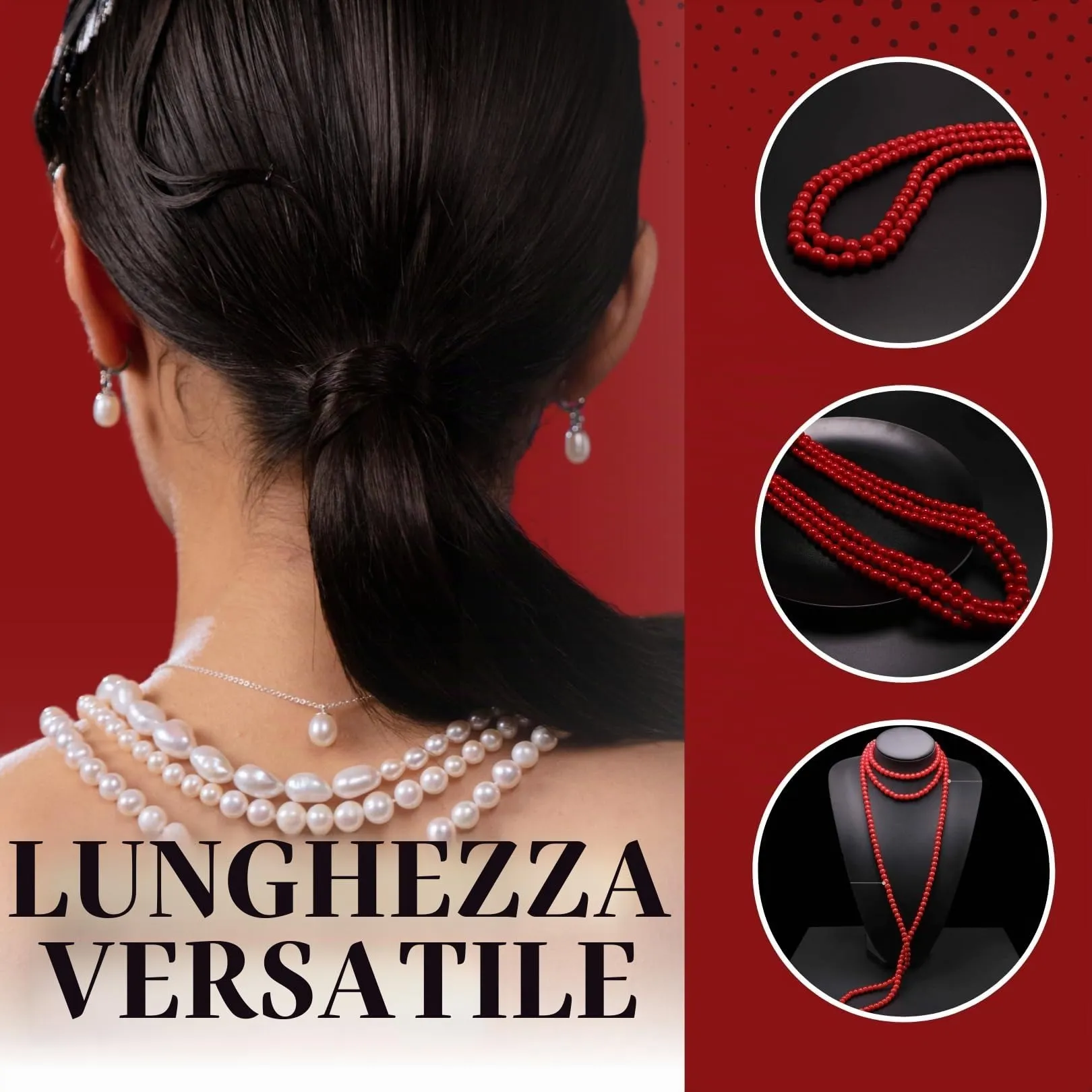 Halukakah Collana Lunga in Perle Coltivate 8mm, Rosso Passione, 150cm - immagine 5