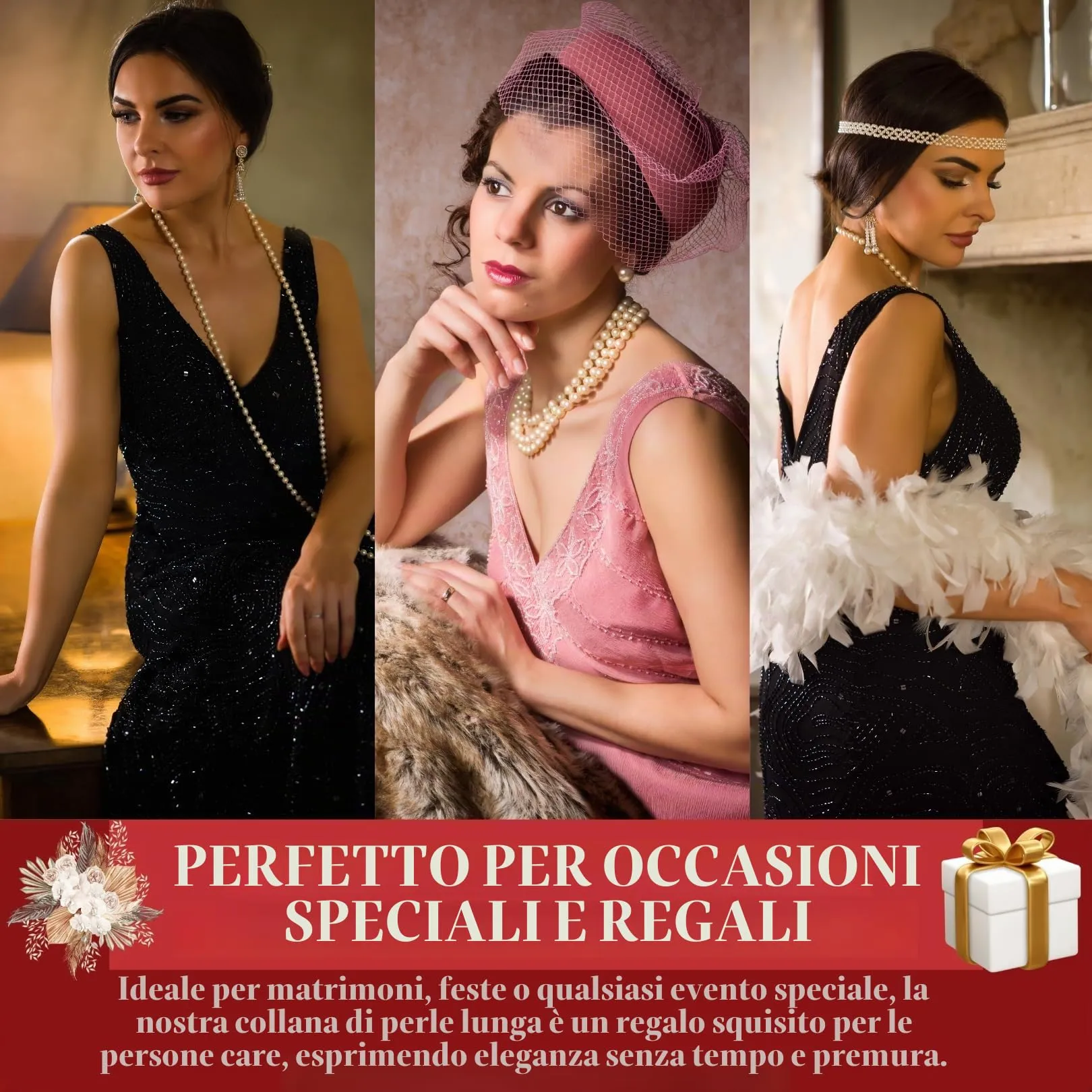 Halukakah Collana Lunga in Perle Coltivate 8mm, Rosso Passione, 150cm - immagine 6