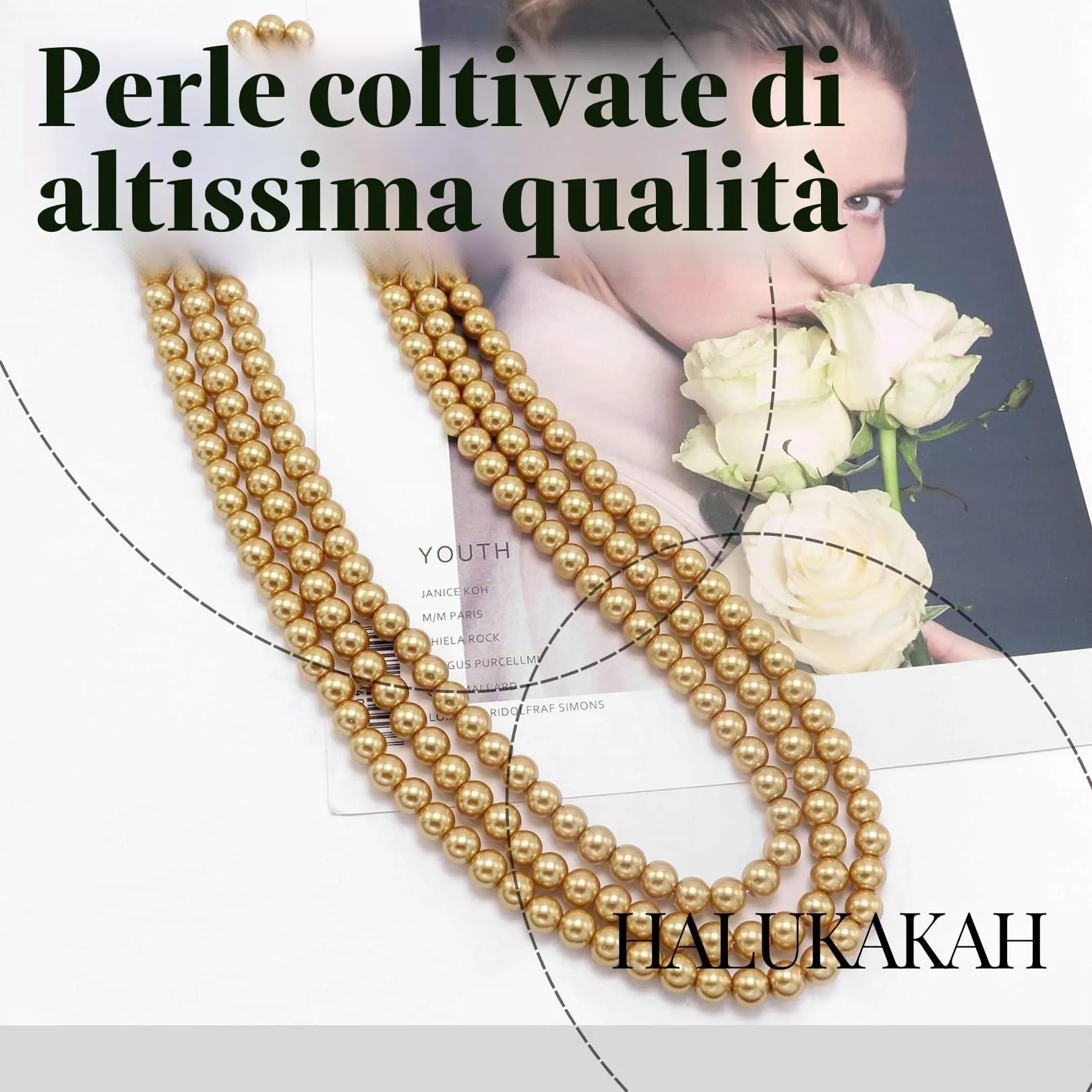 HALUKAKAH Collana Lunga Perle Coltivate 8mm Oro Radioso 150cm - immagine 3