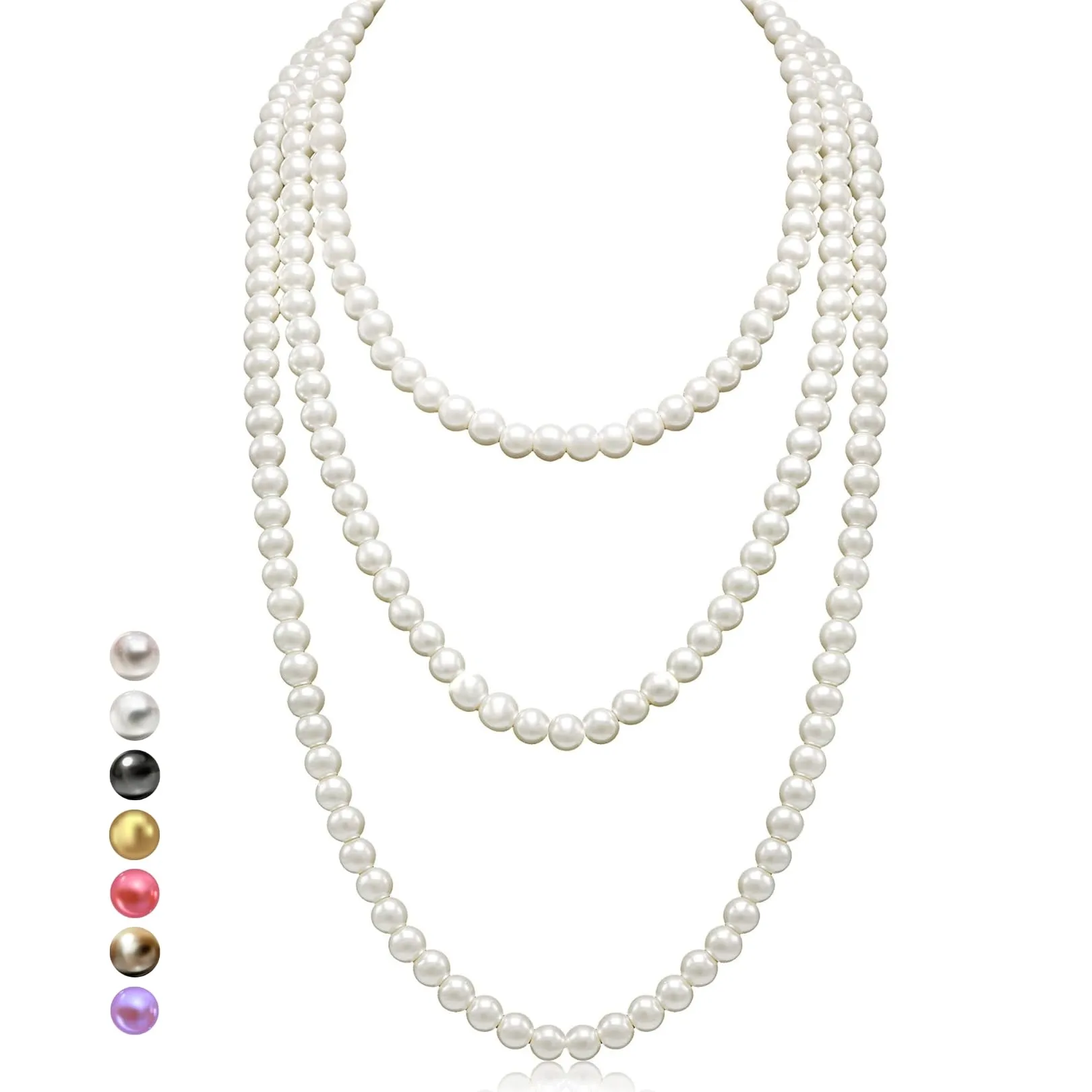 HALUKAKAH Collana Lunga di Perle Coltivate Naturali 8mm, Bianco Crema, 150cm - immagine 1