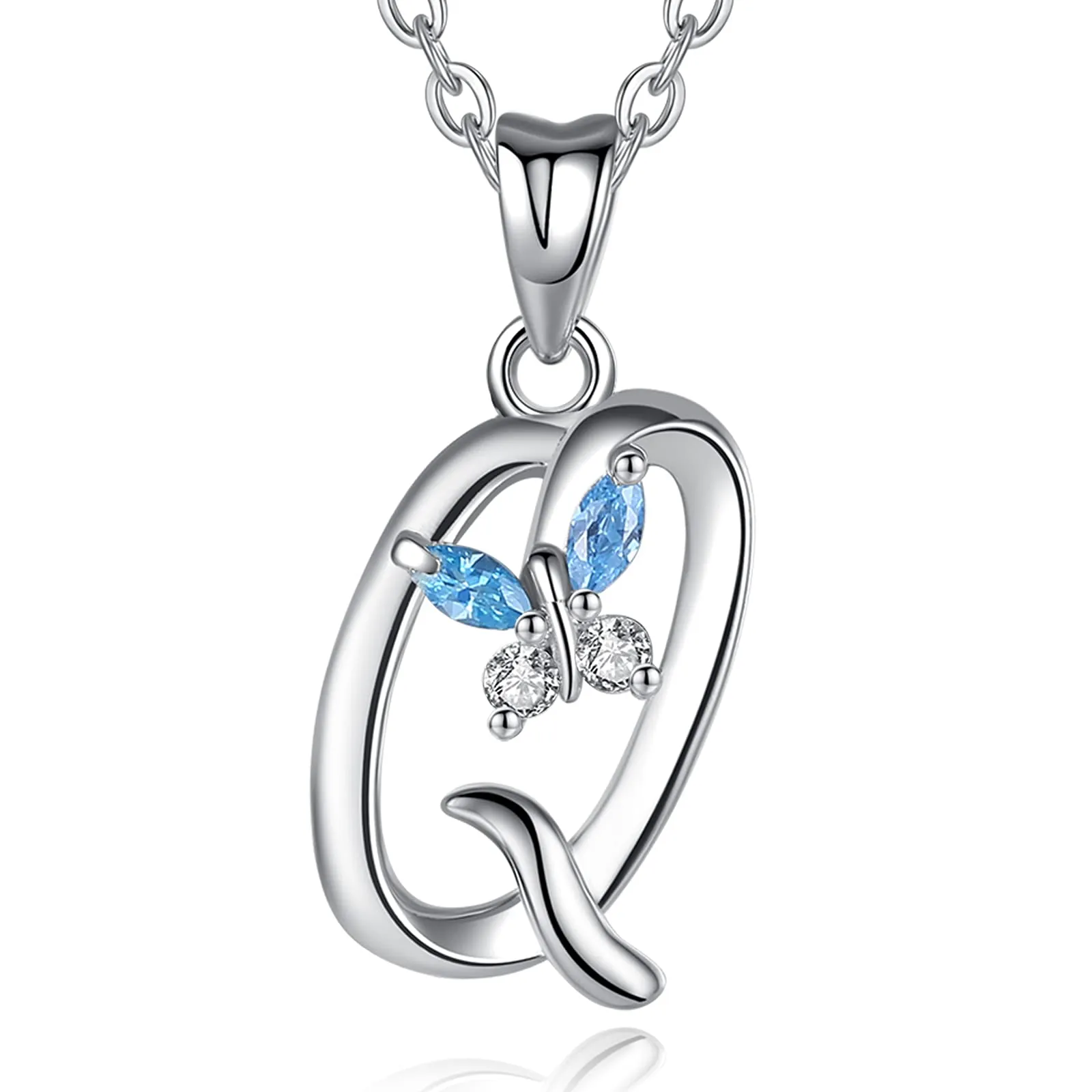 EUDORA Collana con iniziale e farfalla in argento sterling 925, 45 cm - immagine 1