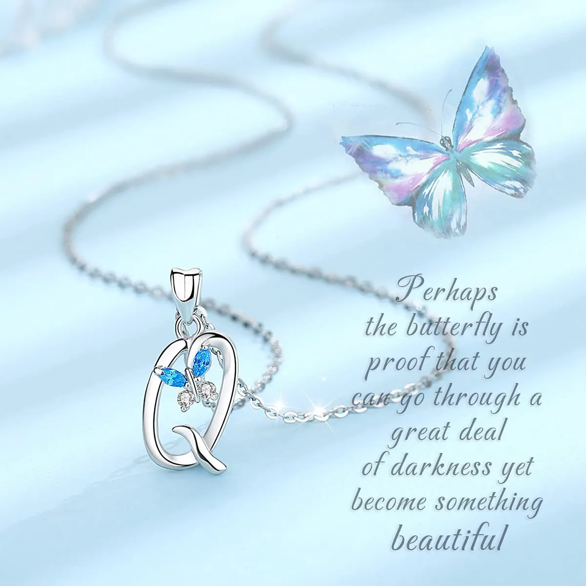 EUDORA Collana con iniziale e farfalla in argento sterling 925, 45 cm - immagine 2
