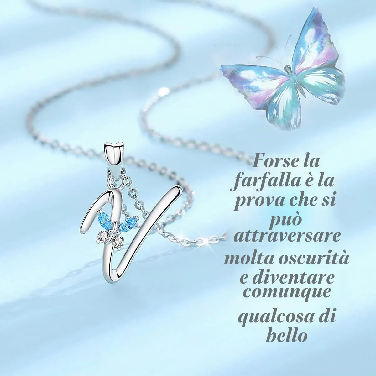 EUDORA Harmony Ball Collana con Iniziale e Farfalla in Argento Sterling 925, 45 cm - immagine 2