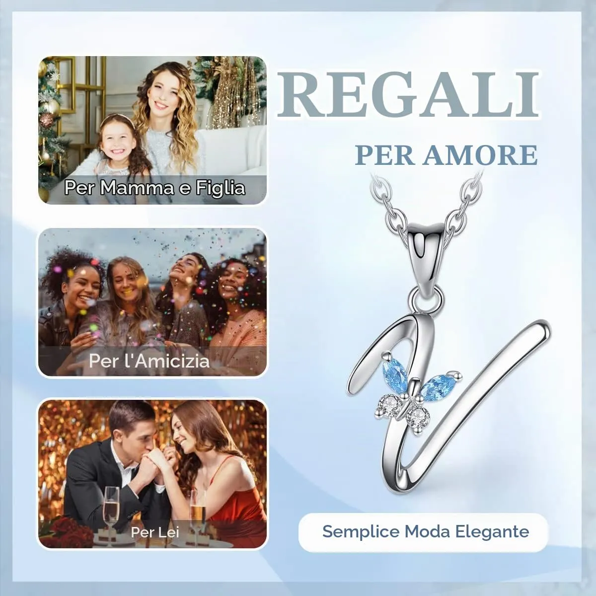 EUDORA Harmony Ball Collana con Iniziale e Farfalla in Argento Sterling 925, 45 cm - immagine 3