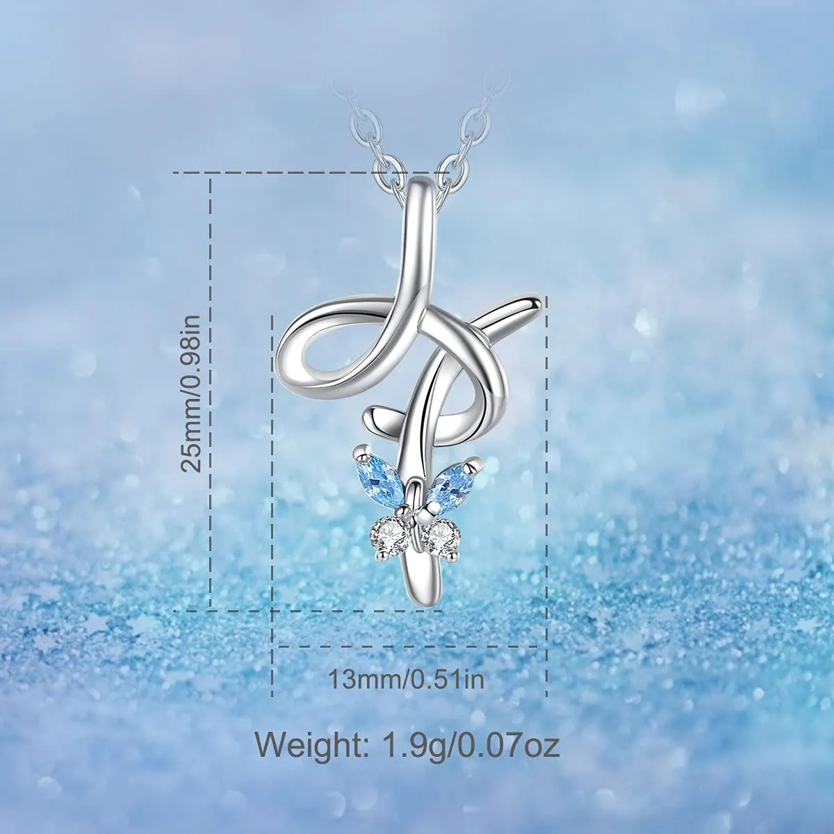 EUDORA Collana con iniziale e farfalla in argento sterling 925, 45 cm - immagine 7