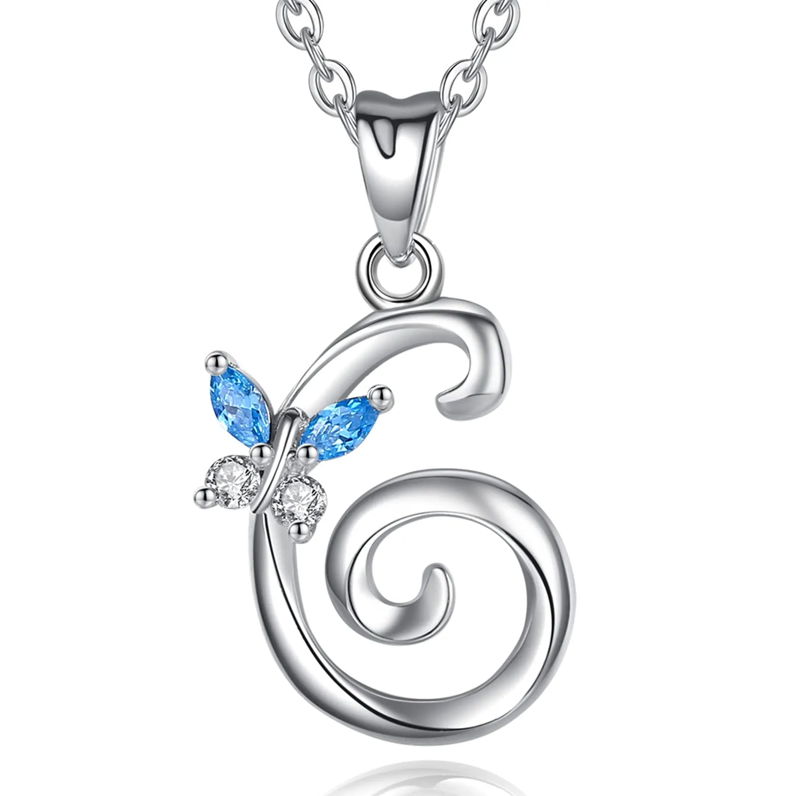 EUDORA Collana con iniziale e farfalla in argento sterling 925, 45 cm - immagine 1