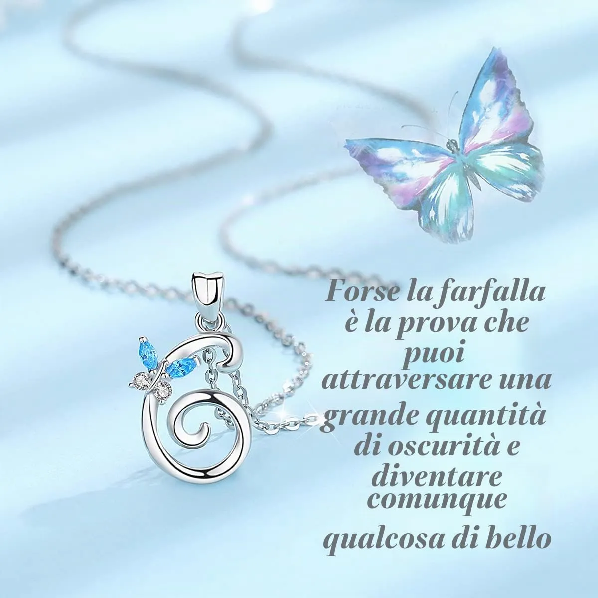 EUDORA Collana con iniziale e farfalla in argento sterling 925, 45 cm - immagine 2