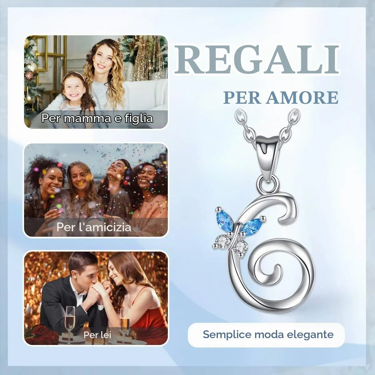 EUDORA Collana con iniziale e farfalla in argento sterling 925, 45 cm - immagine 3
