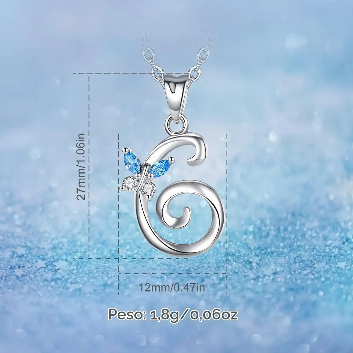 EUDORA Collana con iniziale e farfalla in argento sterling 925, 45 cm - immagine 6