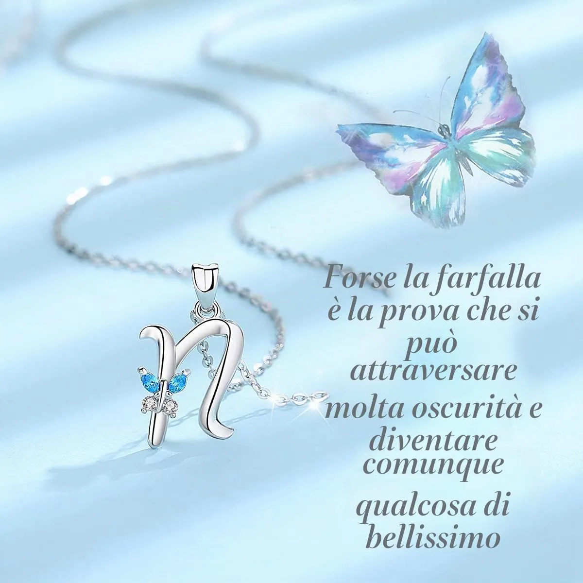 EUDORA Collana con Ciondolo Lettera Iniziale e Farfalla in Argento Sterling 925, 45 cm - immagine 2