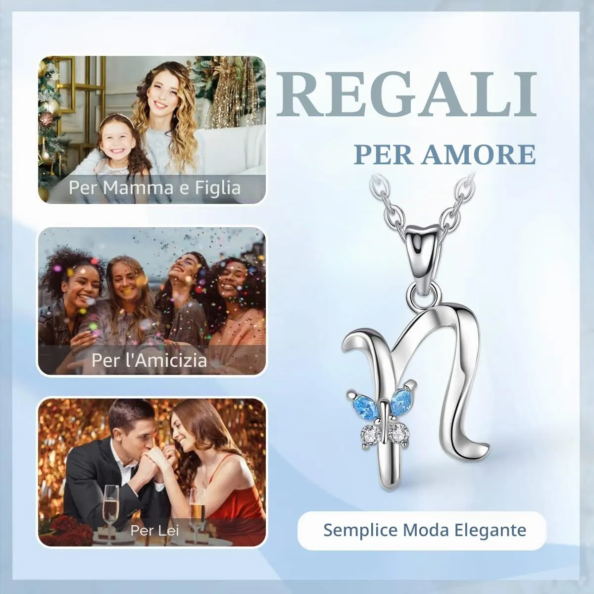 EUDORA Collana con Ciondolo Lettera Iniziale e Farfalla in Argento Sterling 925, 45 cm - immagine 3