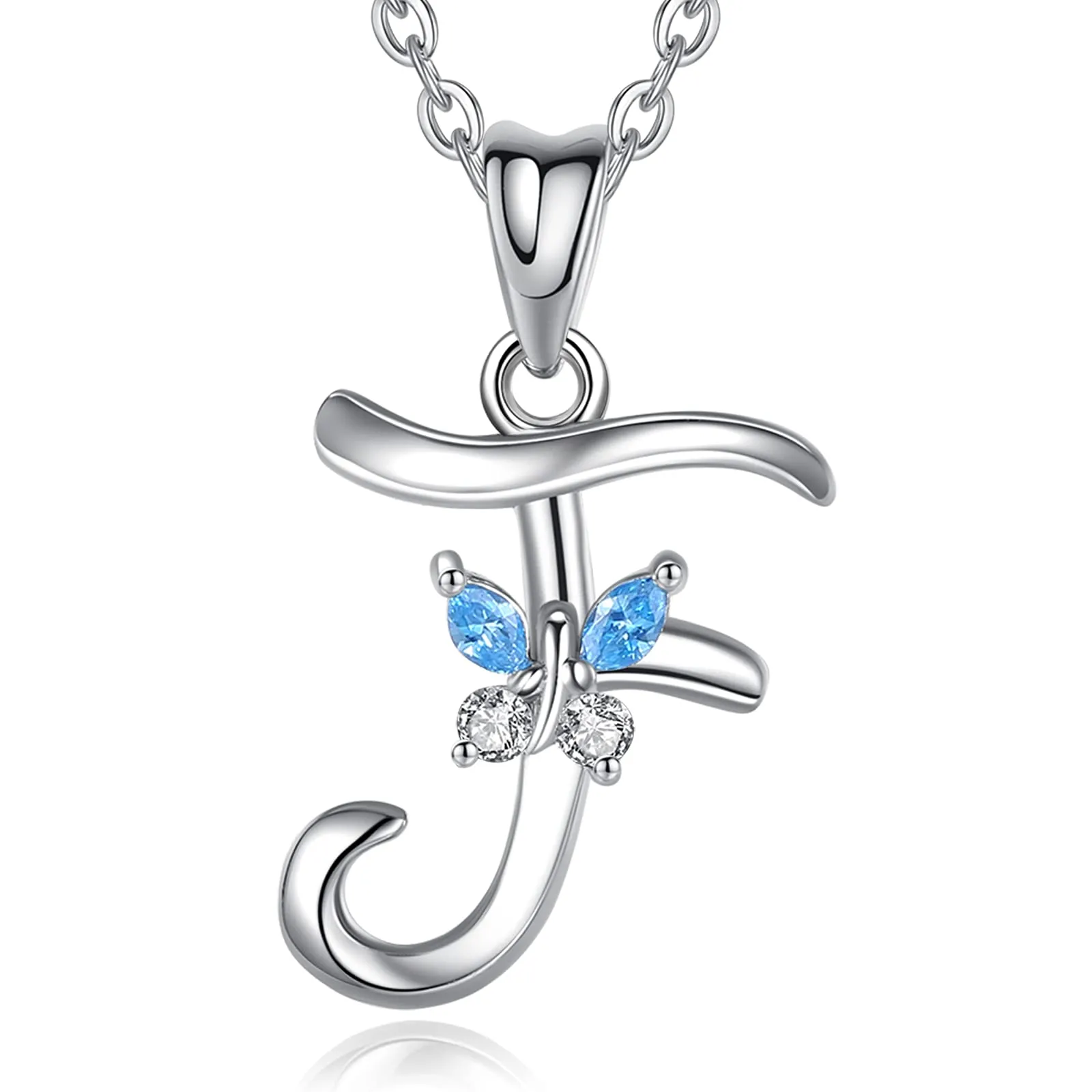 EUDORA Collana con iniziale e farfalla in argento sterling 925, 45 cm - immagine 1