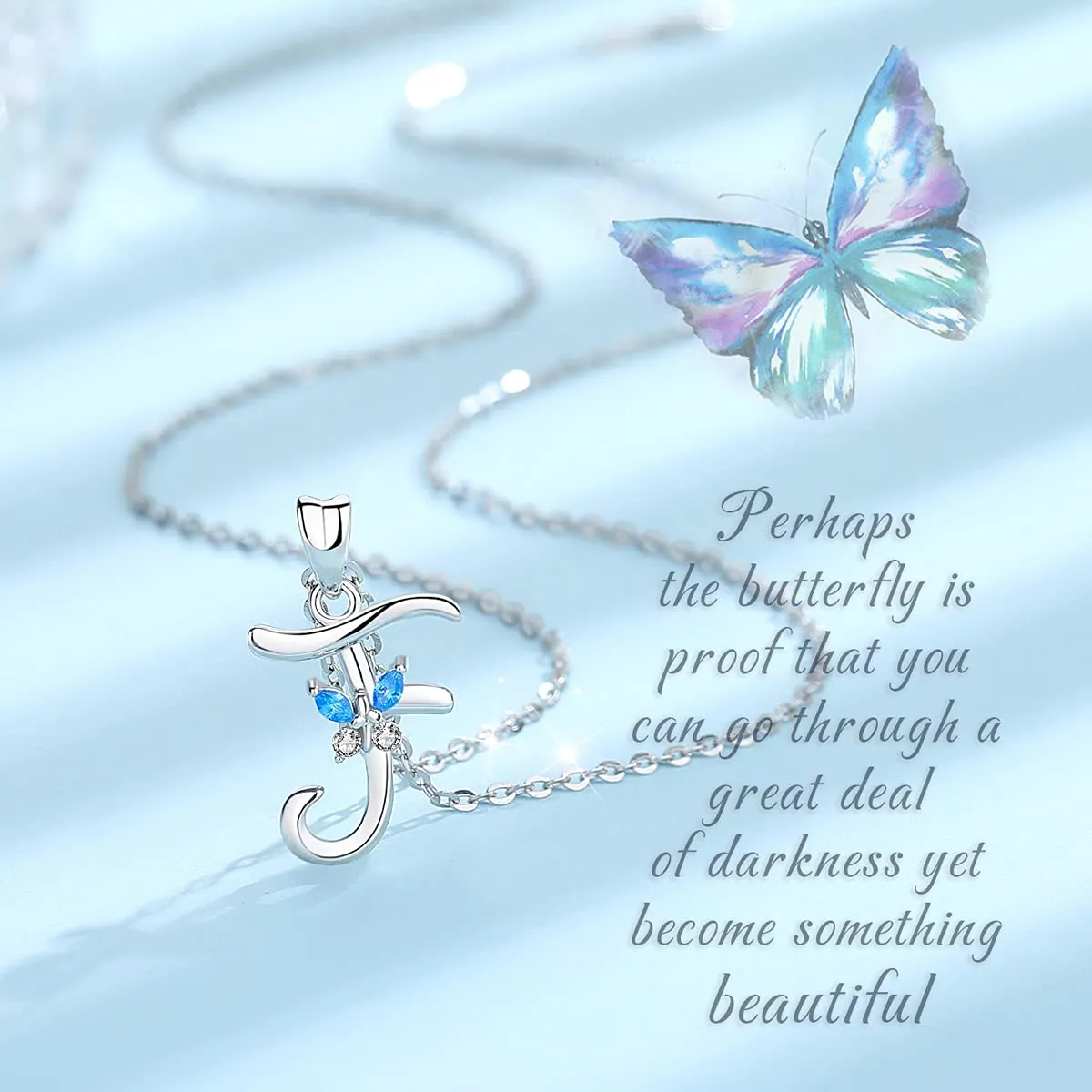 EUDORA Collana con iniziale e farfalla in argento sterling 925, 45 cm - immagine 2