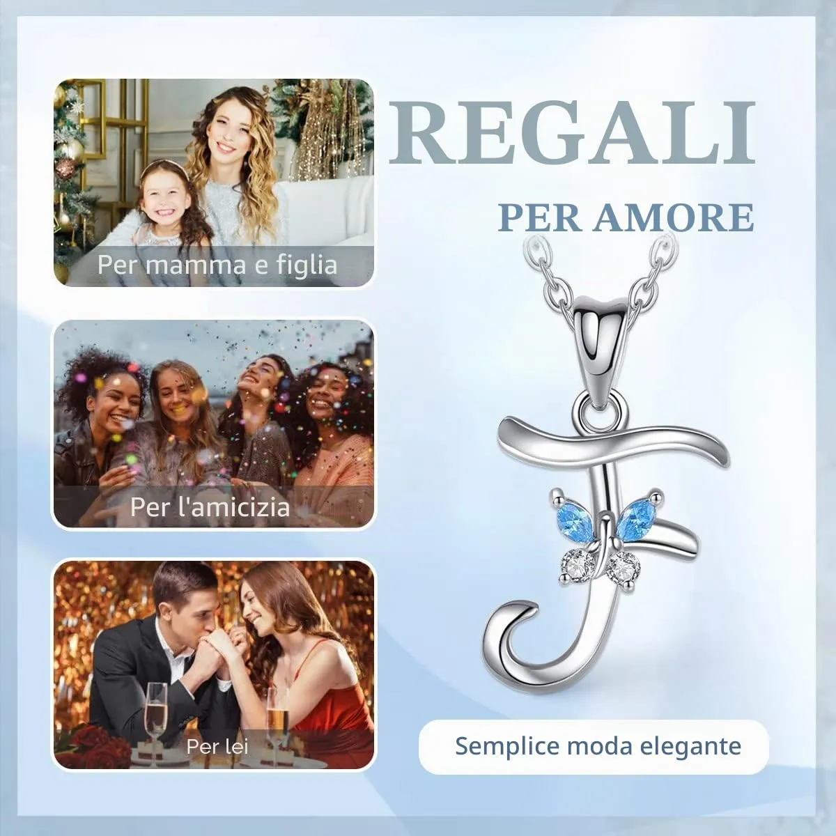 EUDORA Collana con iniziale e farfalla in argento sterling 925, 45 cm - immagine 3