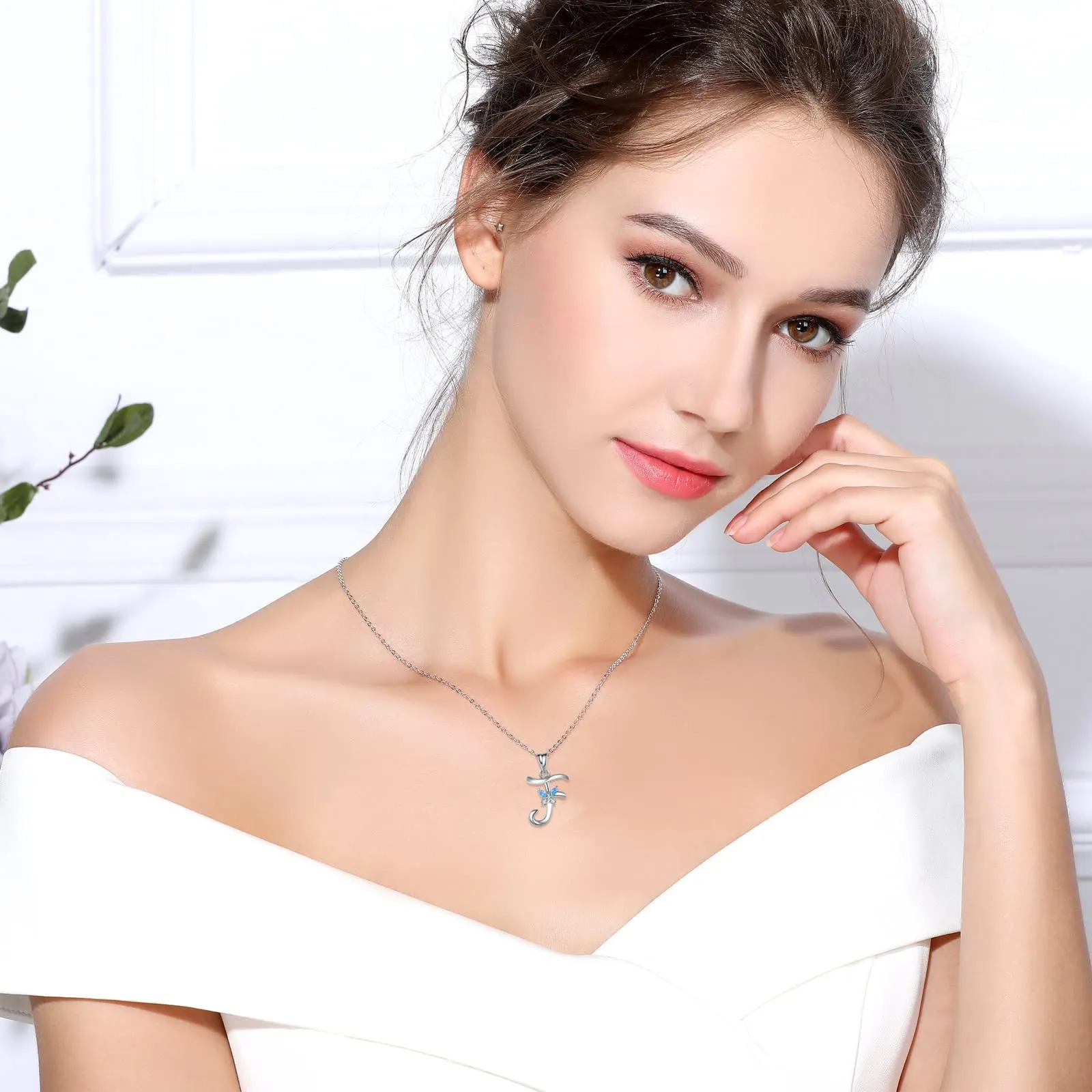 EUDORA Collana con iniziale e farfalla in argento sterling 925, 45 cm - immagine 5