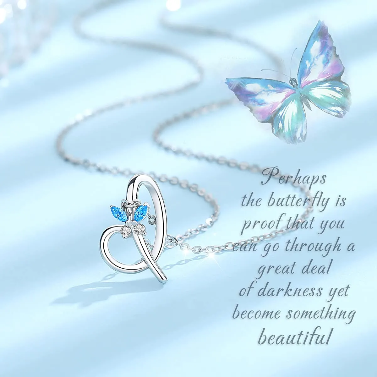 EUDORA Collana con Iniziale e Farfalla in Argento Sterling 925, 45 cm - immagine 2